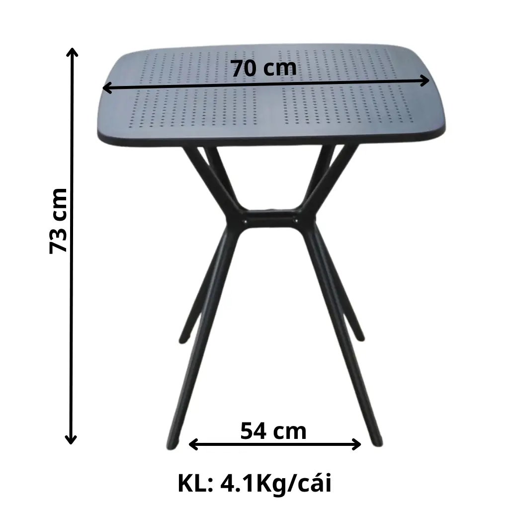 Kích thước bàn nhựa vuông mặt lỗ chân X MN04
